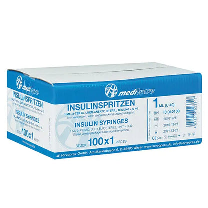 Mediware Insulinspritze – 3-teilig, 1 ml, U40, 100 Stück