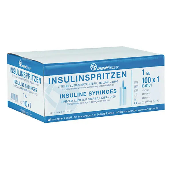 Mediware Insulinspritze – 3-teilig, 1 ml, U100