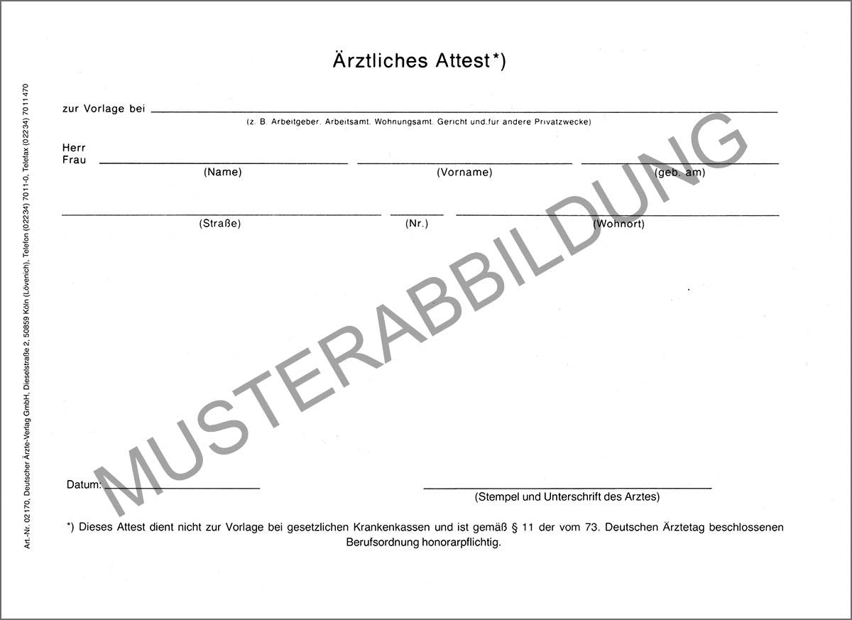 Ärztliches Attest Arbeitsunfähigkeit, DIN A5 quer, 500 Stück
