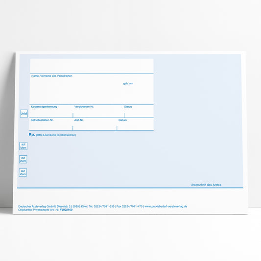 Chipkarten-Privatrezepte ohne Eindruck, DIN A6