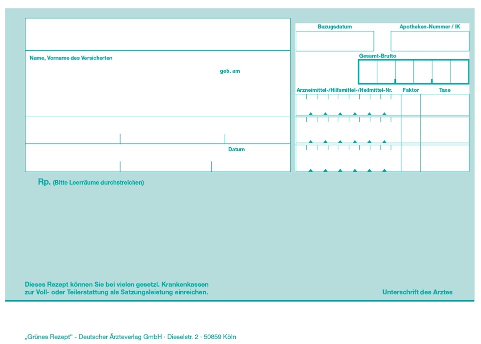 Grüne Privatrezepte ohne Eindruck, 1000 Stück