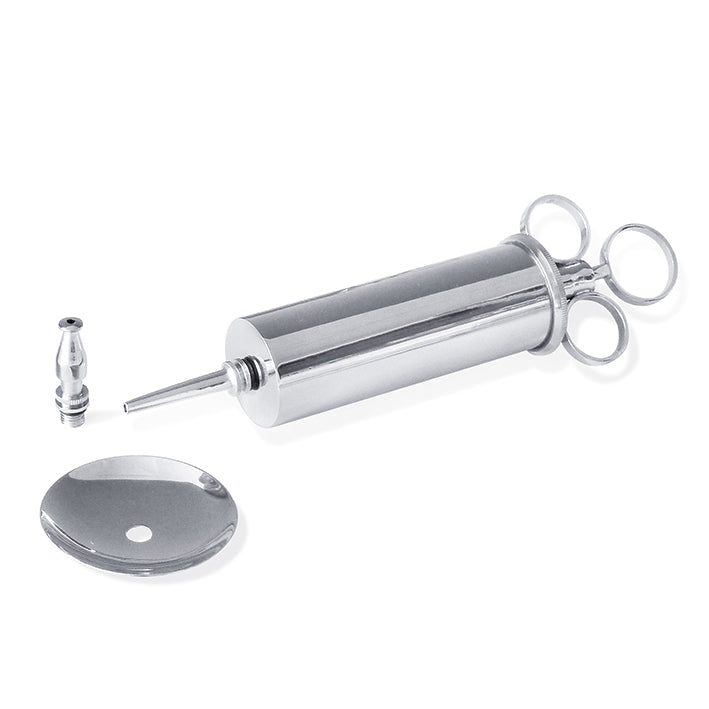 Ganzmetall-Ohrenspritze, Schutzteller, 2 Aufsätze