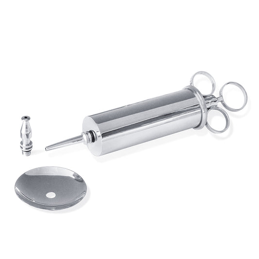 Ganzmetall-Ohrenspritze, Schutzteller, 2 Aufsätze