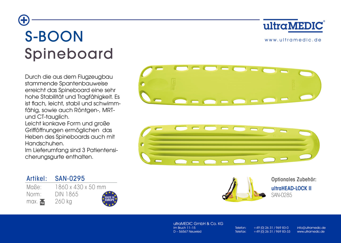 Spineboard S-BOON mit Begurtung