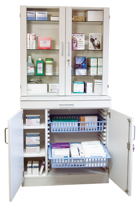 Medikamenten- & Verbandmittelschrank Weiß mit Glastüren 180x90x48 cm